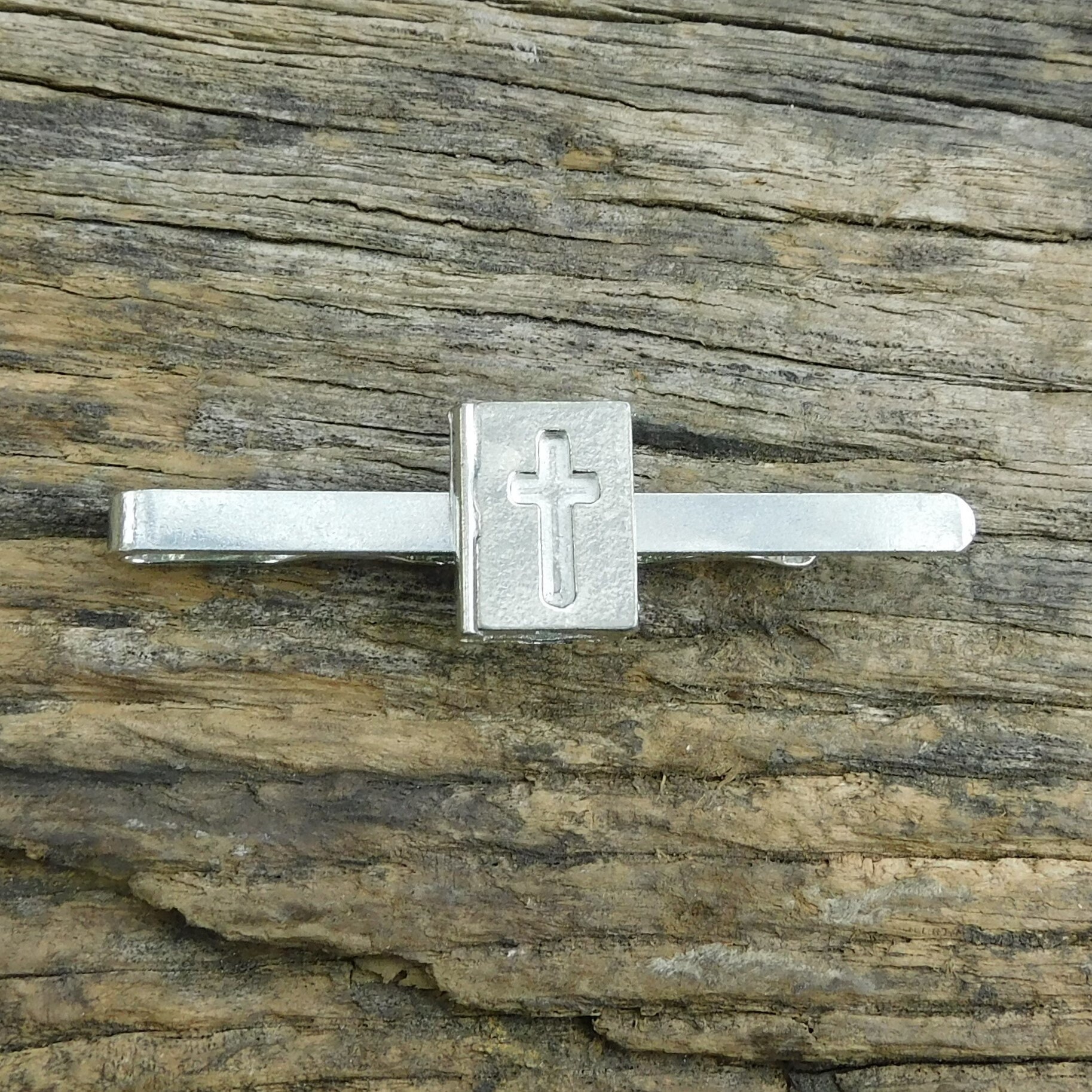 Bible Tie Clip, Religious Tie Clip With Engraved Cross, Handcast in Fine Pewter by William Sturt