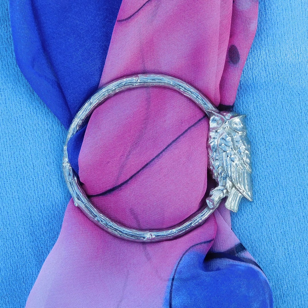 Owl Scarf Ring, Pewter Scarf Ring, Hand Cast in Finest Pewter by