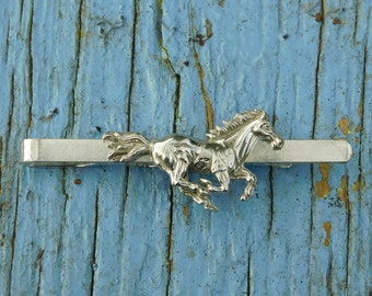 Horse Tie Clip, Galloping Horse Accessories, Mustang Gifts, Handcast in Fine Pewter by William Sturt