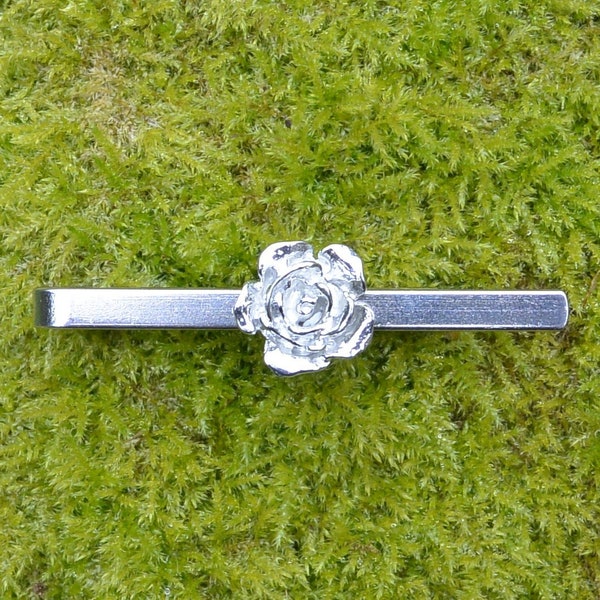 Rose Tie Clip, Rose Tie Bar, Wedding Tie Clip, Handcast, in Fine Pewter, by William Sturt