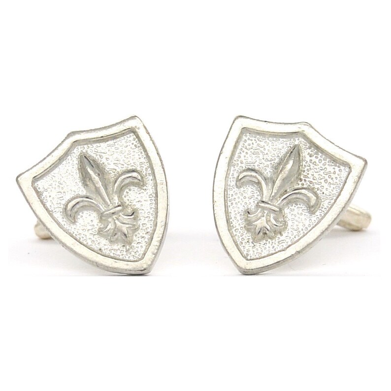 Fleur de Lys Cufflinks, Shield Shaped Fleur de Lys Cufflinks, Handmade, by William Sturt, in Fine Pewter image 4