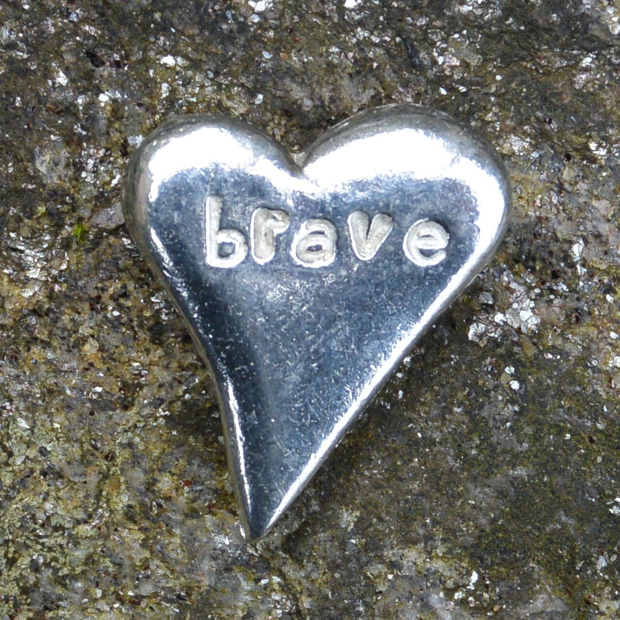 Brave, Heart Pocket Token, Handmade, in Fine Pewter, By William Sturt, Sent in Pretty Organza Bag