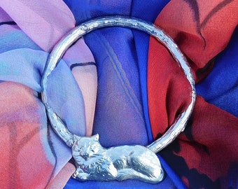 Cat Scarf Ring, Pewter Scarf Ring, Hand Cast in Finest Pewter By William Sturt