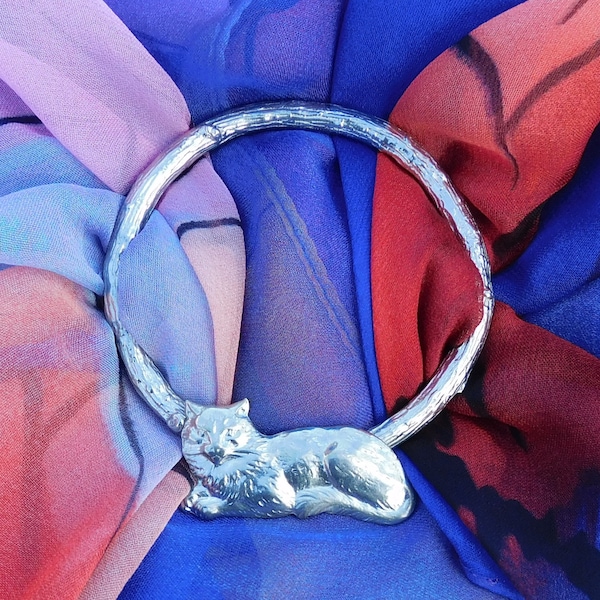 Cat Scarf Ring, Pewter Scarf Ring, Hand Cast in Finest Pewter By William Sturt