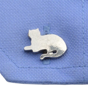 Cat Cufflinks, Lying Cat Gifts, Handmade, in Fine Pewter, by William Sturt