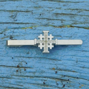 Jerusalem Cross Tie Clip, Five Fold Cross Tie Clip, Religious Tieclip, Handmade in Finest Pewter, by William Sturt