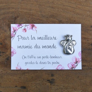 Ange Gardien pour Mamie, Porte-Bonheur Meilleure Mamie du Monde, Fabrication Artisanale Française, en Étain, par Les Étains de Jumilhac