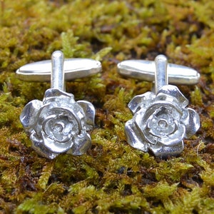 Rose Cufflinks, Rose Cuff Links, Flower Cufflinks, Gardeners Gifts, Handmade, in Fine Pewter, by William Sturt