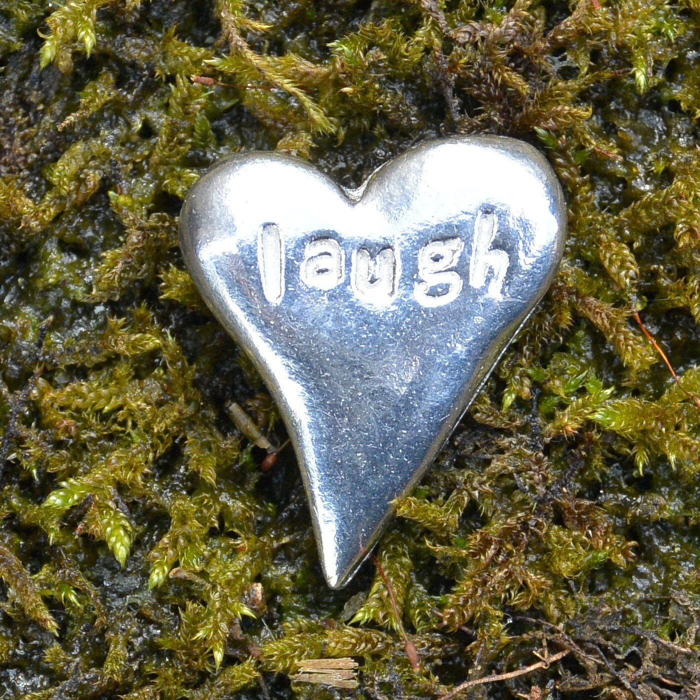 Laugh, Heart Token, Pocket Handmade, in Fine Pewter, By William Sturt, Sent in Pretty Organza Bag