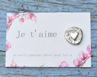 Heart Pocket Token, French Love Token, Je T’Aime, Handmade in Fine Pewter, by William Sturt