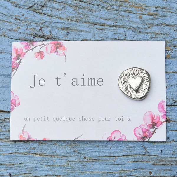 Heart Pocket Token, French Love Token, Je T’Aime, Handmade in Fine Pewter, by William Sturt