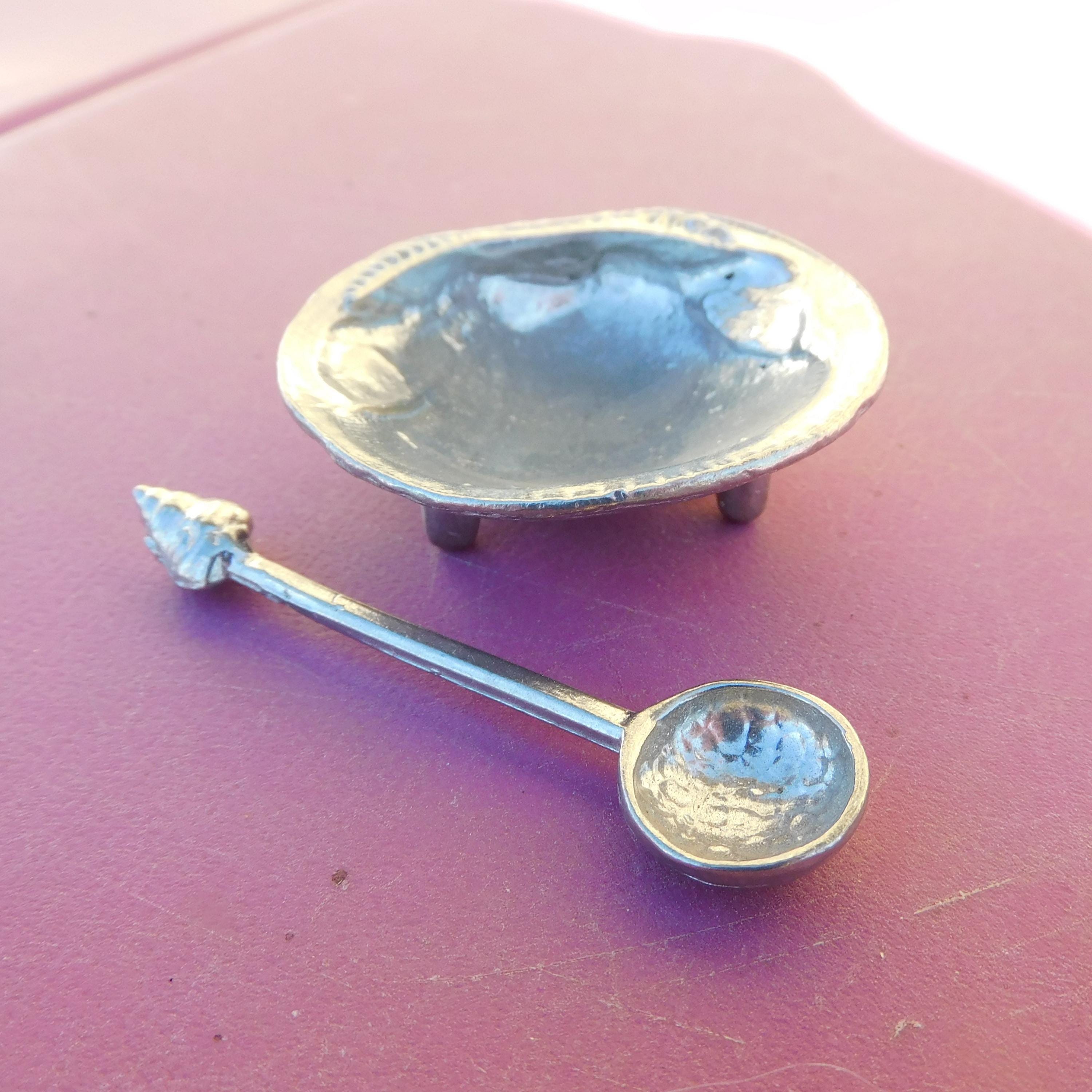 Cuillère à Sel étain Coquillage - Artisanale, 6cm, Par Les Etains De Jumilhac