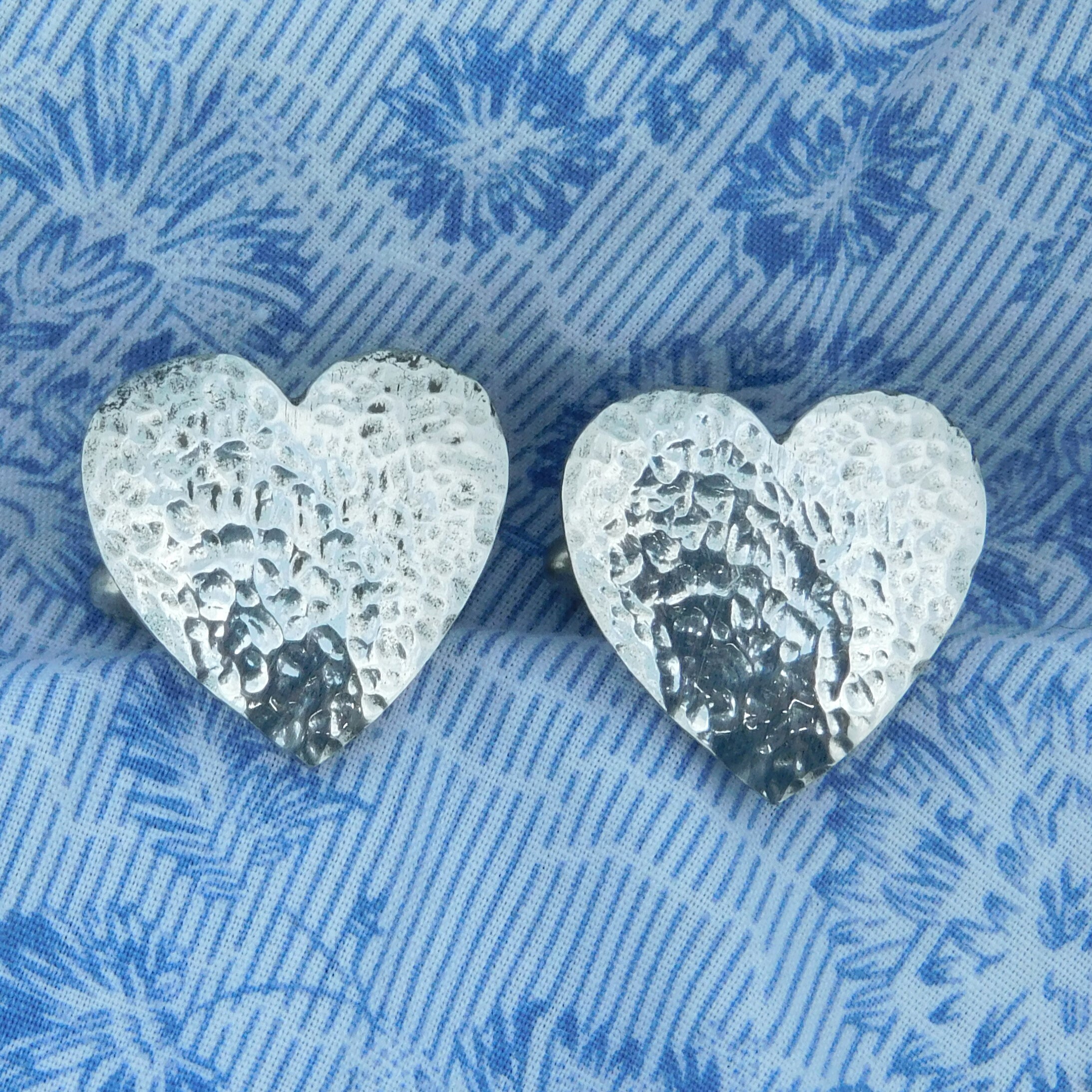 Hammered Tin Heart Cufflinks, Handcrafted in Fine Pewter by William Sturt