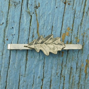 Oak leaf Tie Clip, Oak leaf Tie Slide,  Oak leaf Gifts, Handcast in Fine Pewter by William Sturt