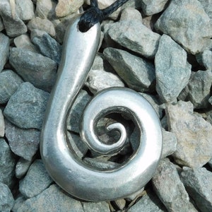 Handcrafted Koru Spiral Pendant, Representing New Beginnings and Growth, Surf-inspired Jewellery. Handmade in Fine Pewter by William Sturt