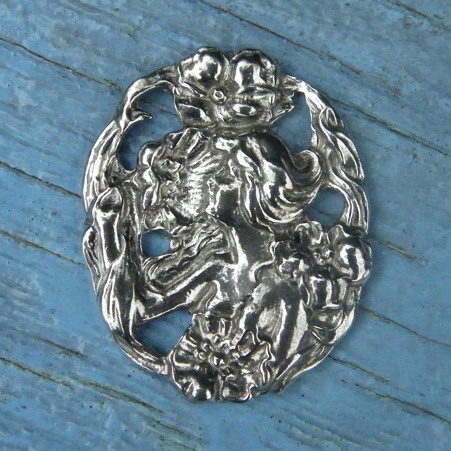 ANCIENNE BROCHE PORTE Photo Memento Mori Art Nouveau Fleur 3,4 g Bijoux