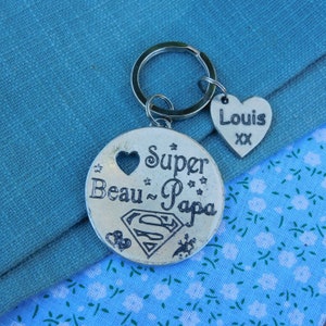 French Keyring, Super Beau-Papa, French Step-Father Gift, Personnalised Keyring, Handmade, in Finest Pewter, by William Sturt