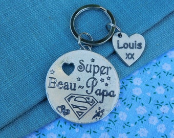 French Keyring, Super Beau-Papa, French Step-Father Gift, Personnalised Keyring, Handmade, in Finest Pewter, by William Sturt