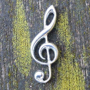 Violinschlüssel-Brosche, Musikbrosche, handgefertigt, aus Zinn, von William Sturt, aus Les Etains de Jumilhac
