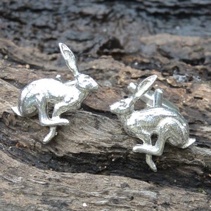 Hare Cufflinks, Running Hare Cufflinks, Handcast in, Fine Pewter, Wedding Cufflinks, By, William Sturt