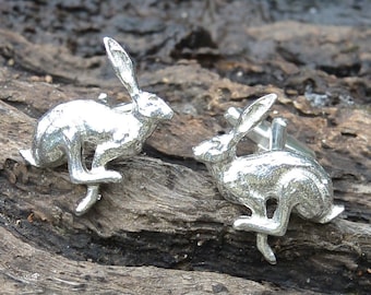 Hare Cufflinks, Running Hare Cufflinks, Handcast in, Fine Pewter, Wedding Cufflinks, By, William Sturt