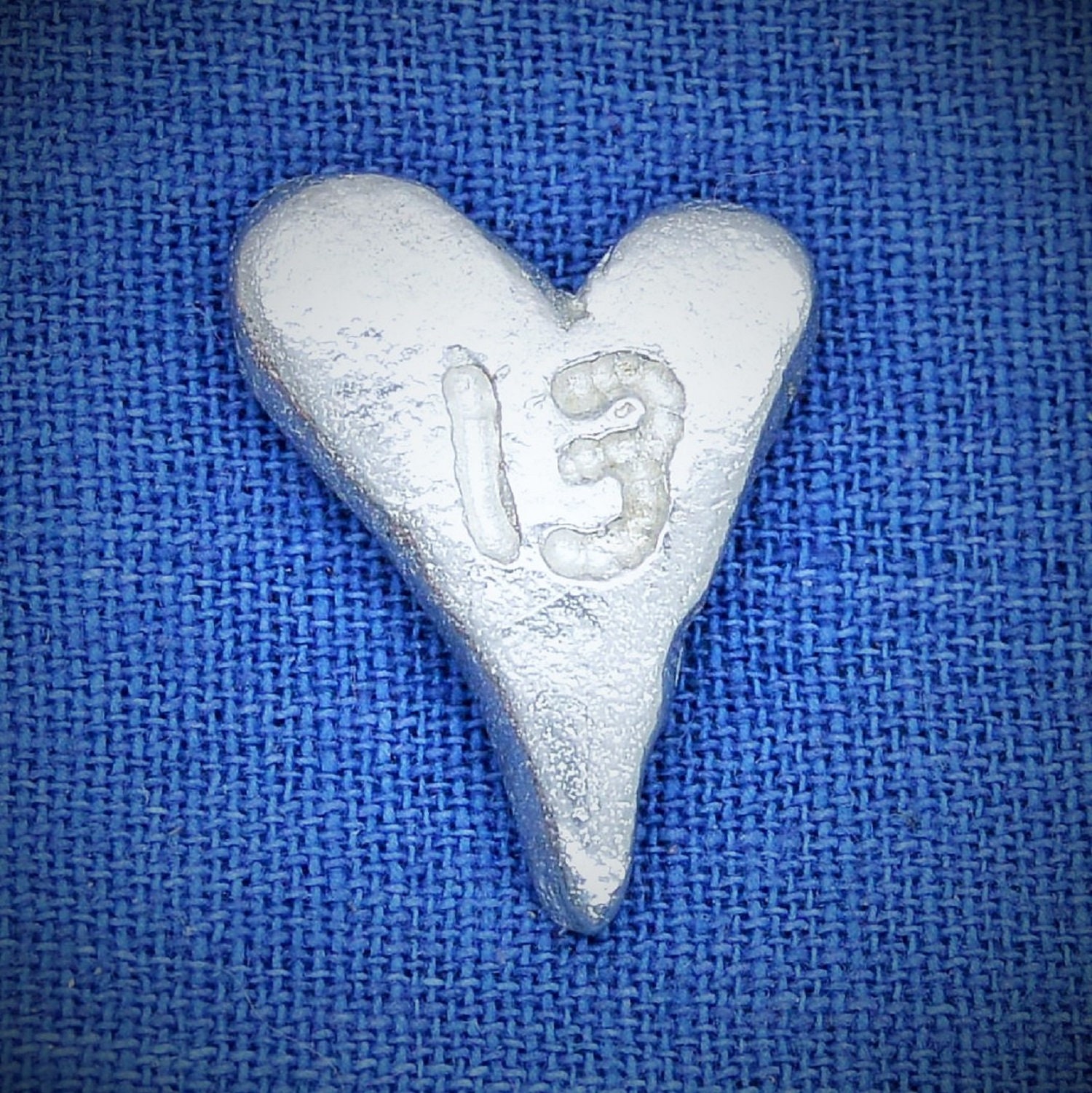 13, Thirteen, Teenage, Heart, Pocket Token, Love Token, Handmade, Pewter, By William Sturt, Age Deli