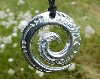 Handcrafted Wave Koru Pendant, Represents New Beginnings and Harmonious Growth, Surf-inspired Jewellery. Made by William Sturt