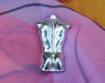 Naked Male Torso Brooch, Male Torso Jewellery, Handmade in Fine Pewter by William Sturt
