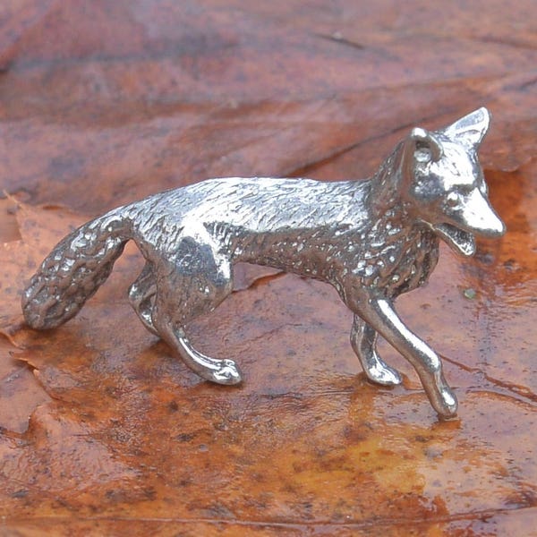 Tiny Fox Figurine, Fox Gift, Handmade, In Fine Pewter, by William Sturt