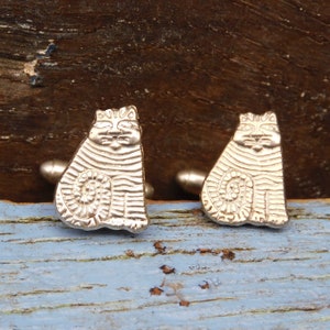 Stripy Cat Cufflinks, Wedding Cufflinks, Cat Cuff Links, Handmade, in Fine Pewter, by William Sturt