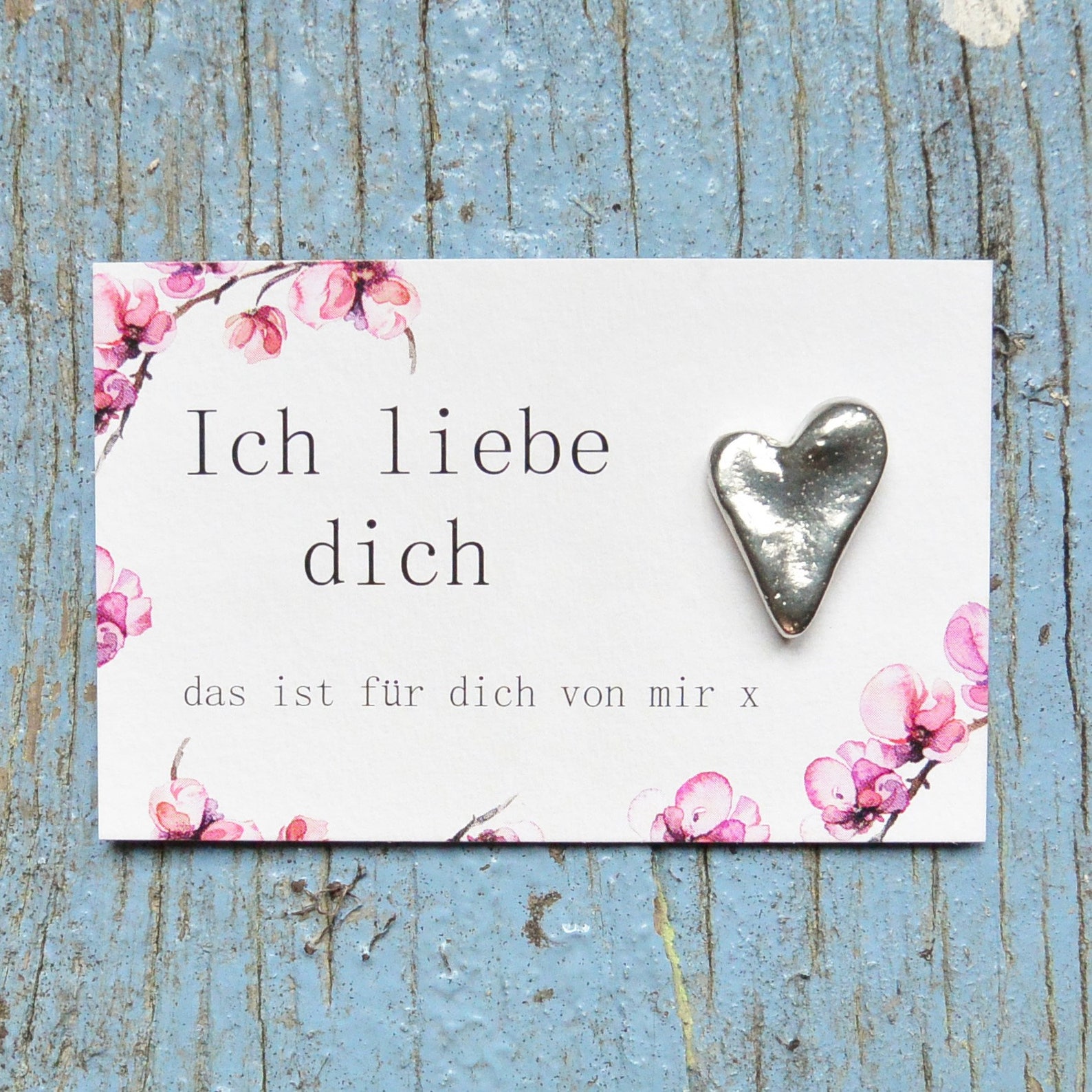 Ich Liebe Dich, Gift Card, Greetings Card, With Handmade Pewter Heart Love Token, by William Sturt