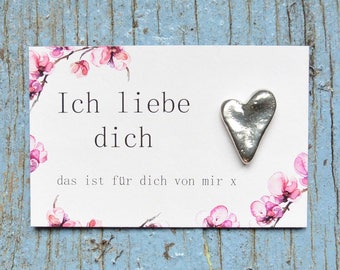Ich Liebe Dich, Gift Card, Greetings Card, With Handmade Pewter Heart Love Token, by William Sturt