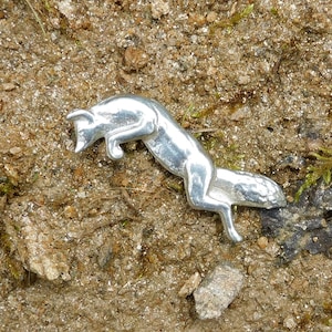 Small Fox Brooch, Handmade Animal Jewelry by William Sturt, Tin Anniversary Gift