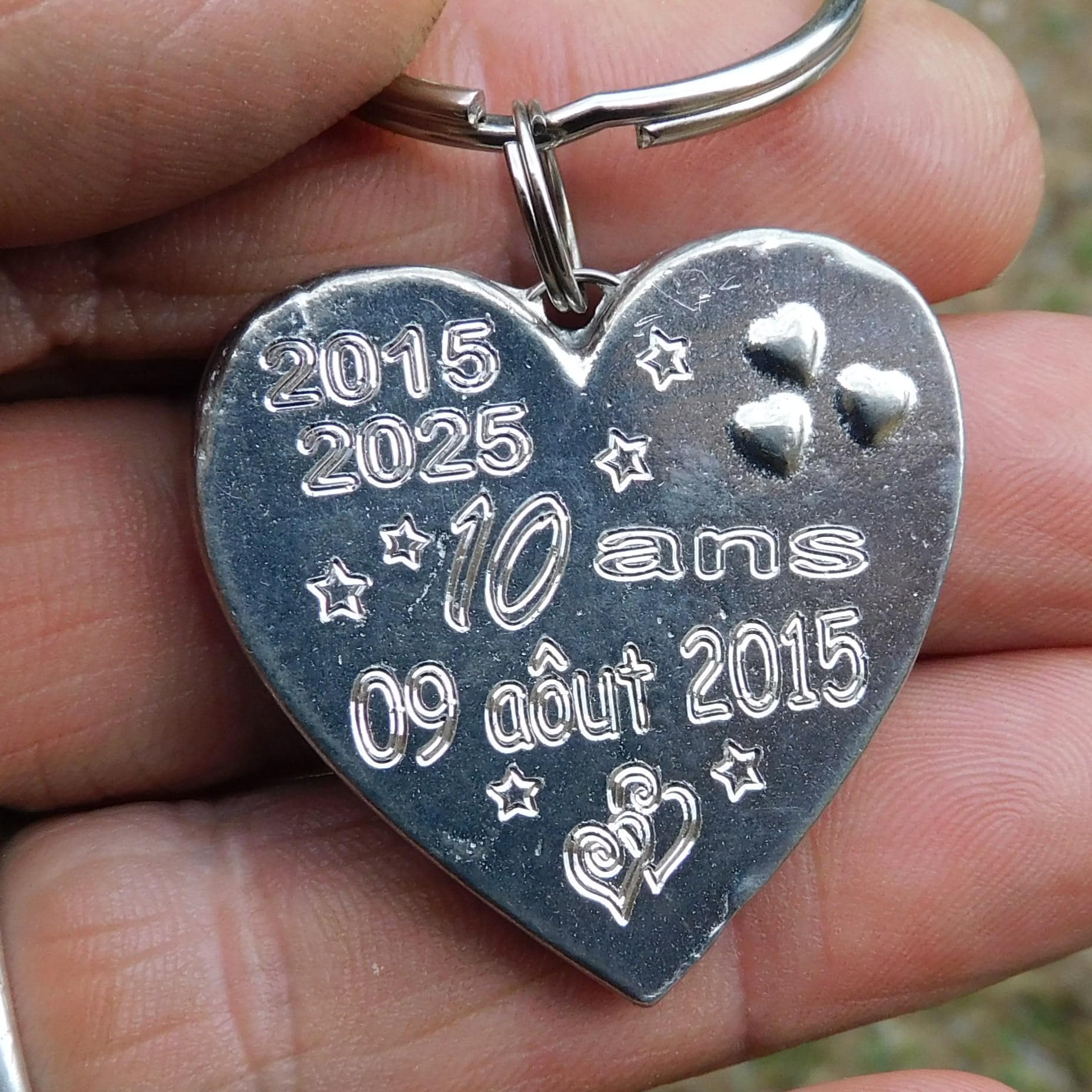 Personalised Heart Keyring, Tin Anniversary 10 Ans, Custom Date
