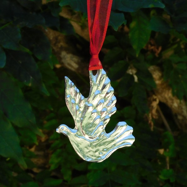Turtle Dove Christmas Decoration, Dove Decoration, Handmade, in Finest Pewter, by William Sturt