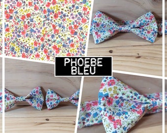 Collection "phoebe bleu" Liberty - noeud papillon homme, bébé, enfant, ado, pochette costume, boutons de manchette