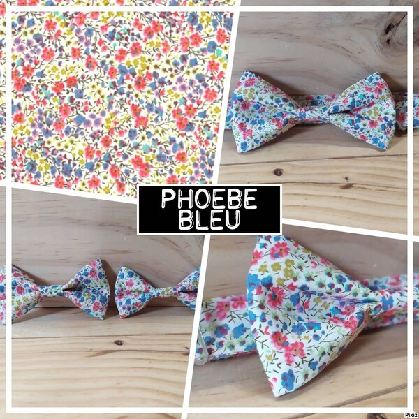 Collection "phoebe bleu" Liberty - noeud papillon homme, bébé, enfant, ado, pochette costume, boutons de manchette