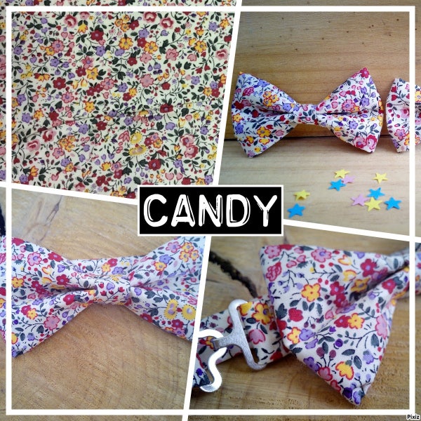 Collection "Candy"  Noeud papillon, pochette, boutons de manchettes