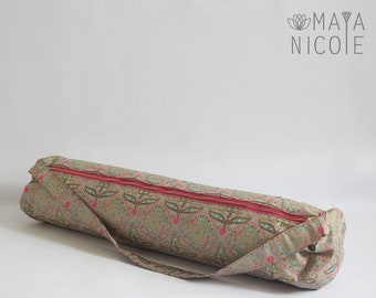 Yoga mat bag, Handmade yoga bag, Exercise mat bag, Pilates mat bag, full zipper, Inside zipper pocket