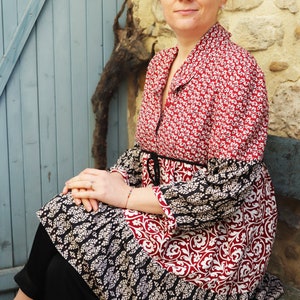 Robe Tunique Lauren Vidal Noir Imprimé - Taille 44/46, Polyamide Stretch, Occasion Très Bon état
