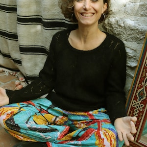 Kantha Patchwork Harembyxor, Boho Bomullsbyxor, Unisex Loungebyxor, Handgjorda Quiltade Bomullsbyxor, Festival Hippiekläder, En Storlek bild 3