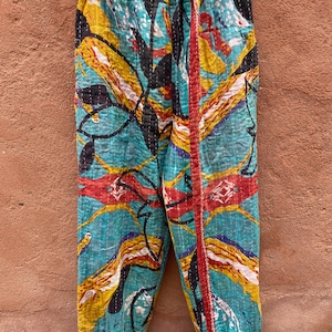 Kantha Patchwork Harembyxor, Boho Bomullsbyxor, Unisex Loungebyxor, Handgjorda Quiltade Bomullsbyxor, Festival Hippiekläder, En Storlek bild 1