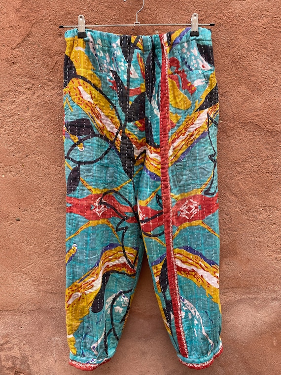 Kantha Patchwork Harem Pants, Boho Cotton Trousers, Unisex Lounge Pants, Handmade Quilt Cotton Pants, Festival Hippie Clothing, One Size