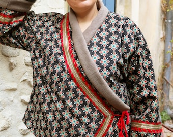 Poetic Bohemian Jacket – Asymmetrical Folk Kimono – Artistic Layering Coat – Refined Ethnic Boho Fashion- Handmade Statement Clothing