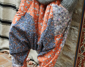 Original asymmetrical harem pants cotton flannel that will soften when washed boho-chic unisex harem pants winter UNIQUE creation