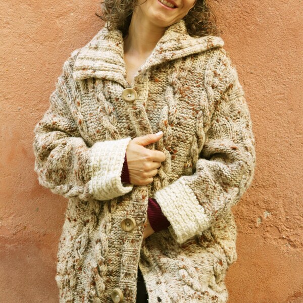 Handmade Bohemian Wool Jacket, Artisan Knit Cardigan, Oversized Chunky Wool Coat, Slow Fashion Winter Layer, One of a Kind