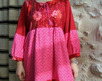 Vestido de punto rosa rojizo extragrande, vestido con mangas murciélago, vestido túnica bohemio, vestido de algodón de corte relajado, vestido midi casual romántico