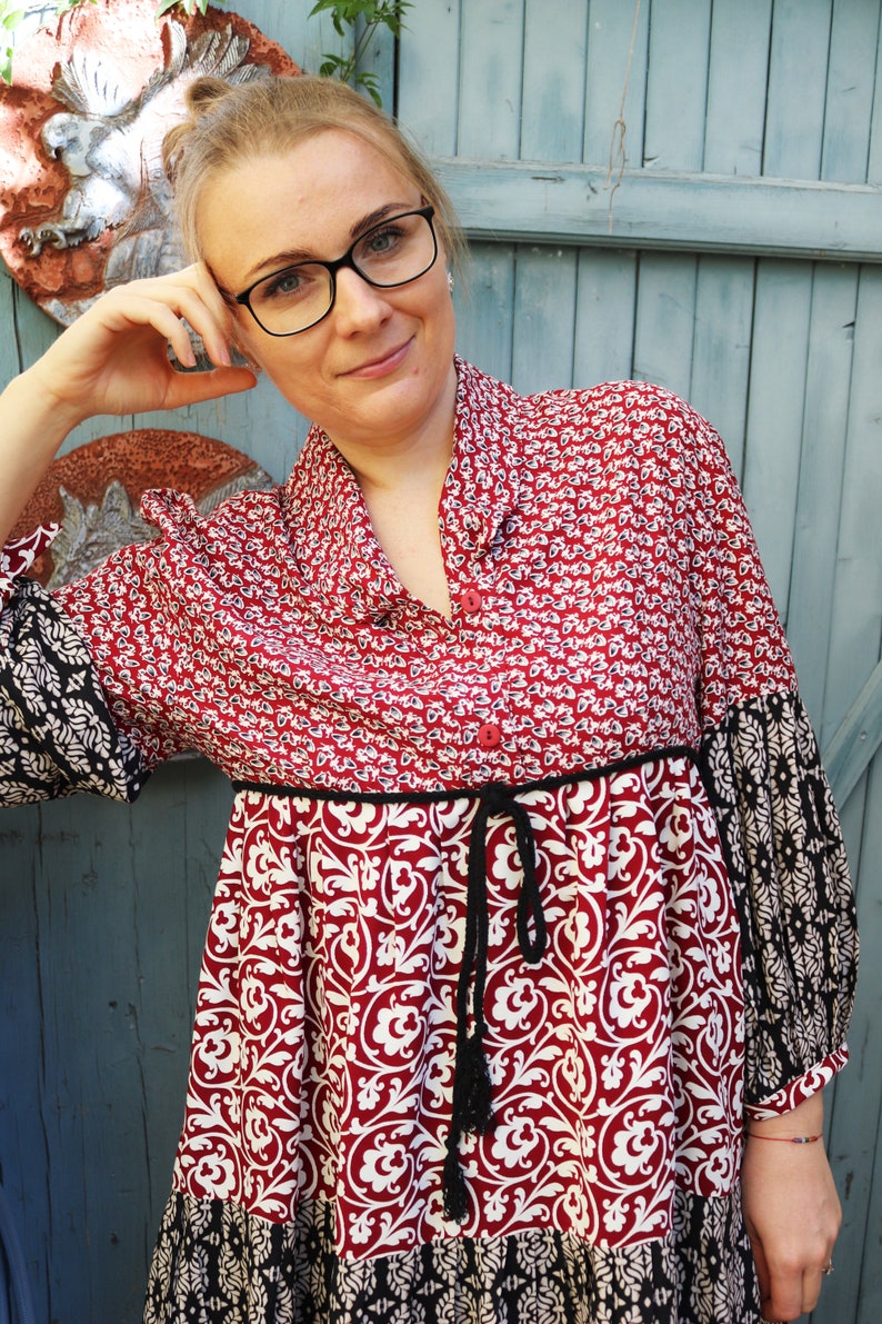 Tunique/Robe Boho En Velours - Col Roulé, Couleur Marron/Turquoise, Marque Kunst Und Magie, Neuf Avec Étiquettes