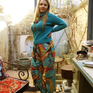 Kantha Patchwork Harembyxor, Boho Bomullsbyxor, Unisex Loungebyxor, Handgjorda Quiltade Bomullsbyxor, Festival Hippiekläder, En Storlek bild 6
