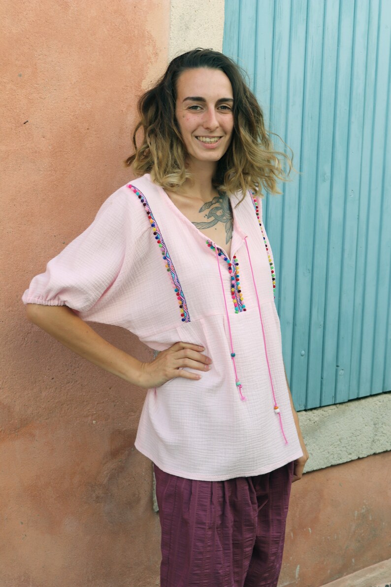 Tunique Femme ODD MOLLY Taille L - Rose Pastel - Coton Tissé - Style Boho - Occasion TB